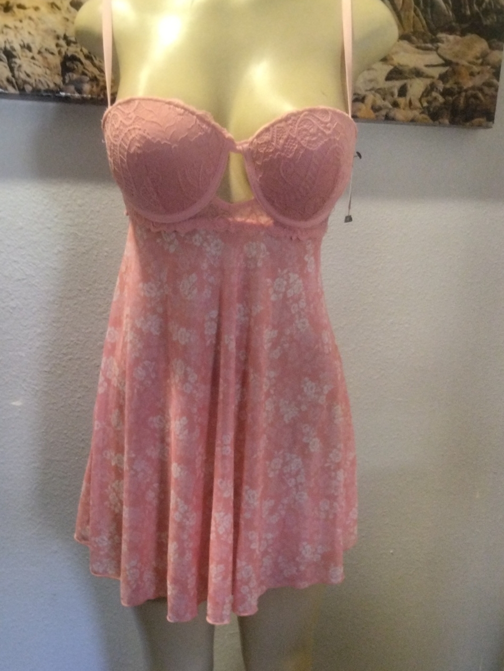 Pink Lace-Trim Babydoll Chemise Nightdress